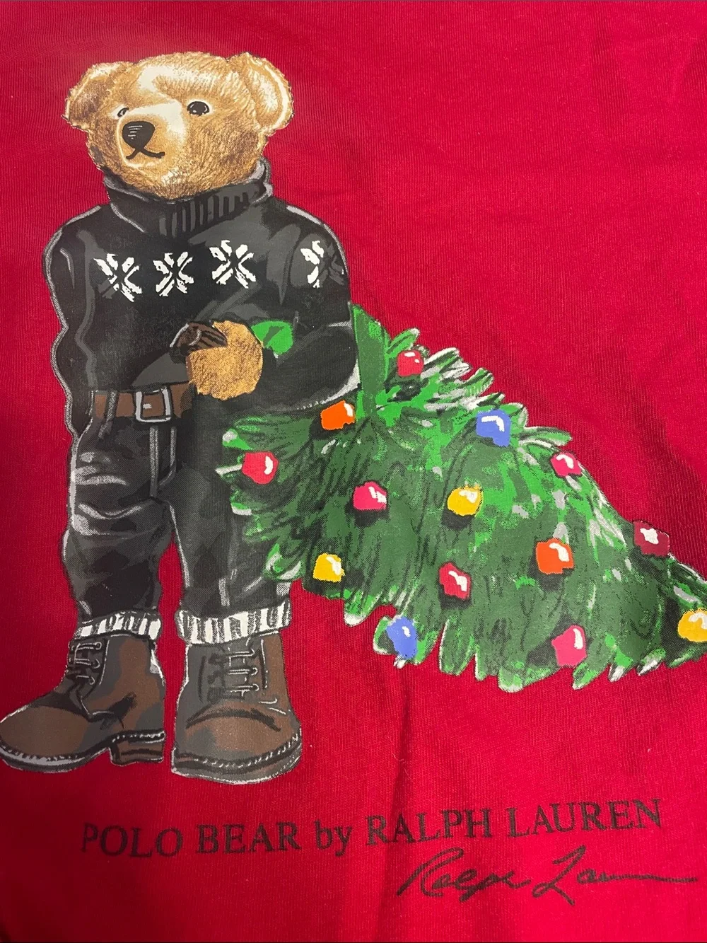 Ralph Lauren Red Polo Bear Christmas Tree Tee